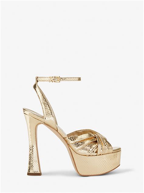 michael michael kors selena metallic snake embossed leather platform sandal|Selena Metallic Snake Embossed Leather Platform Sandal.